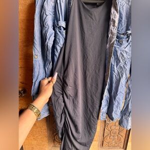 Blue Denim Shirt with Black Dress